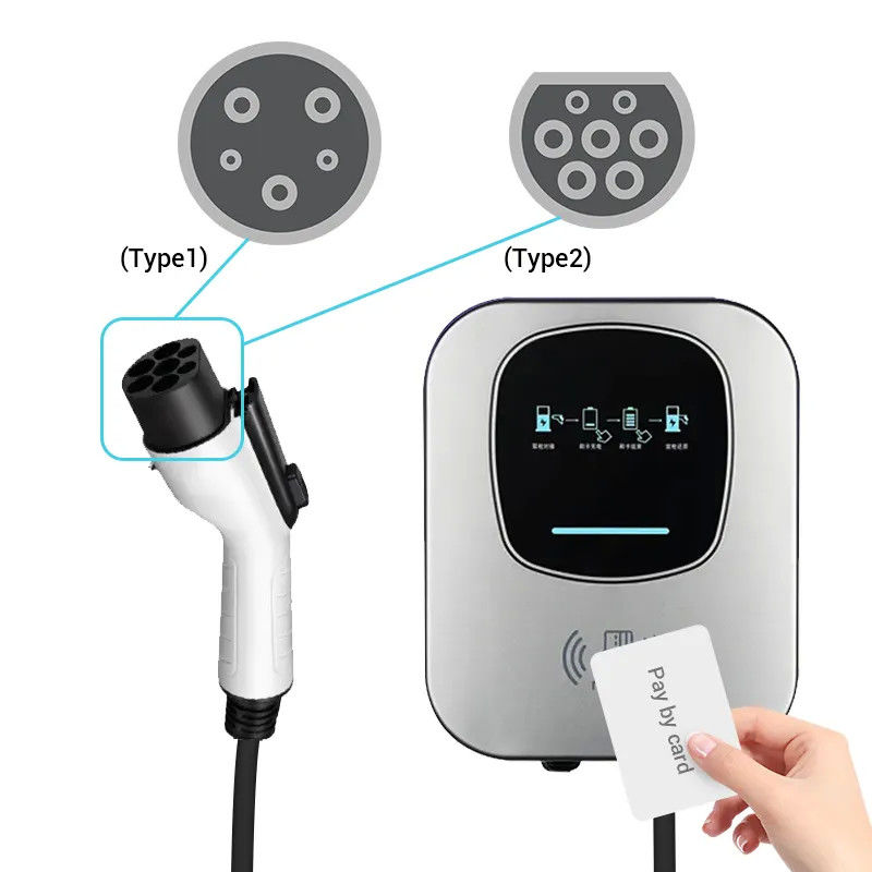 Pengisi Daya EV Tesla 7 Kilowatt Kartu Gesek 220v Tipe 1 Dengan Layar LED