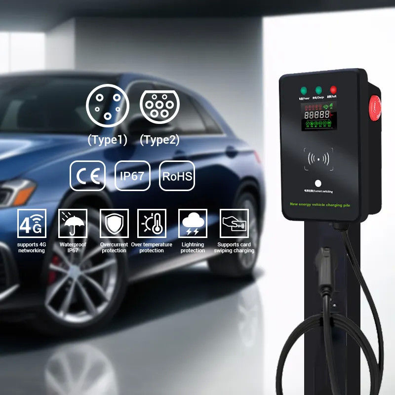Tipe1 dan Tipe2 Smart Screen Besar Wall Mounted EV Charging Station Blue Tooth