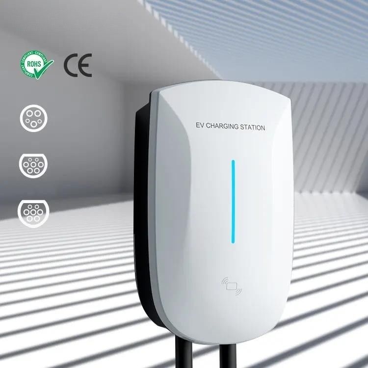 Tingkat 2 7kw 11kw 22kw Charging Point Fast Wall Mounted EV Charging Station LED Indicator