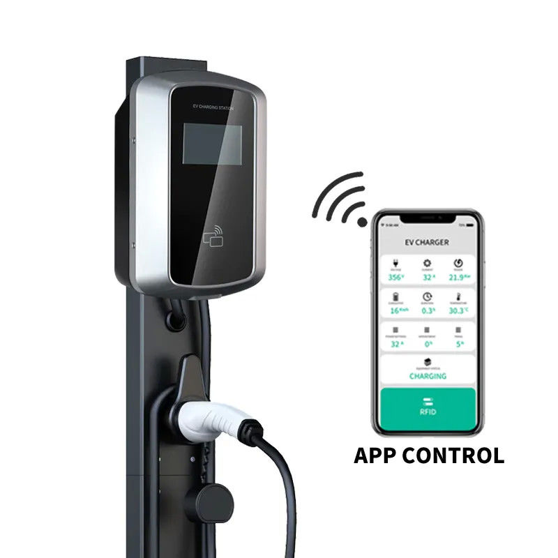 Kartu RFID WiFi Bluetooth Stasiun pengisian daya EV yang dipasang di dinding AC Car Charger 16A 380V
