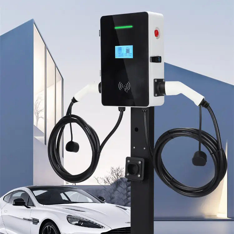Tipe 2 Double Guns 5m Kabel dinding dipasang EV Charging Station Layar LCD