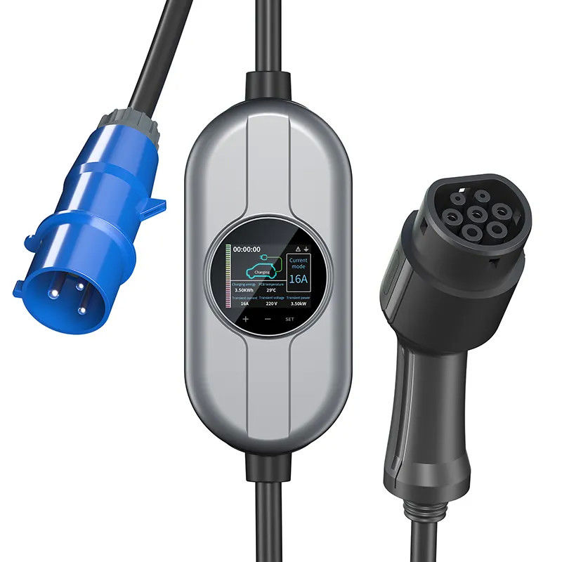 16A 32A 2,5 Inci Layar LCD Portable EV Charging Station EV Charger Tipe 1 FCC