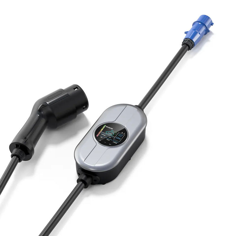 Tipe 2 IEC Lampu Pilot Arus Dapat Disesuaikan Pengisi Daya AC EV Portabel OLCD Tahan Air
